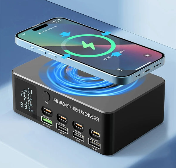 140W GaN Desktop Charging Station: High-Power Multi-Port USB Charger with Smart Display