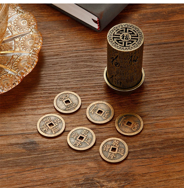 Unlock Ancient Fortune: Antique Qianlong Hollow-Carved Copper Coin Chinese Style Desk Ornament
