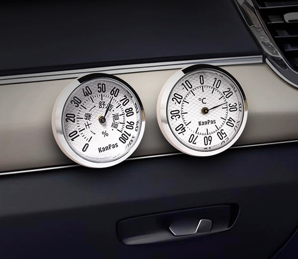 Mini Metal Car Temp-Humidity Dial – Retro Dash Buddy, No Battery Ever