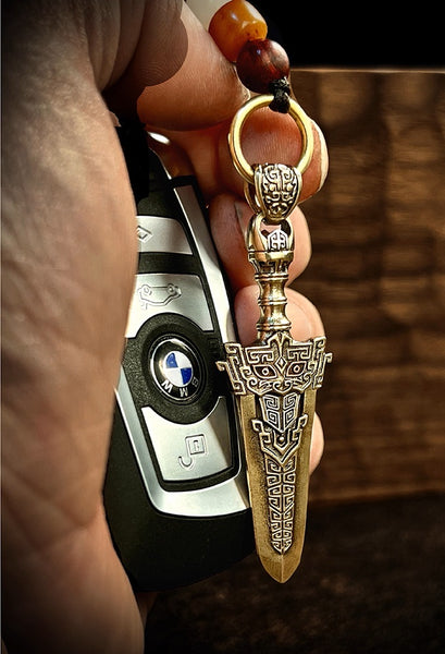 Retro Bronze Sword Pendant: Silver Necklace & Car Key Charm
