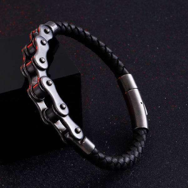 Sleek Black Bike Chain Bracelet: Cool Hip-Hop Couple's Wristband