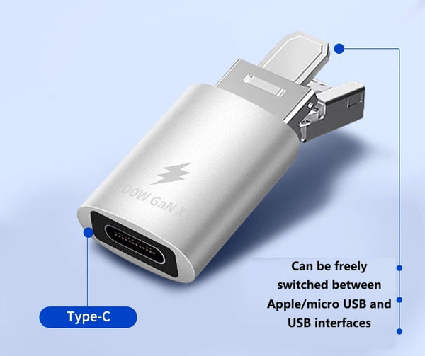 4-in-1 Magic Adapter: USB/Micro/Lightning to Type-C Hub