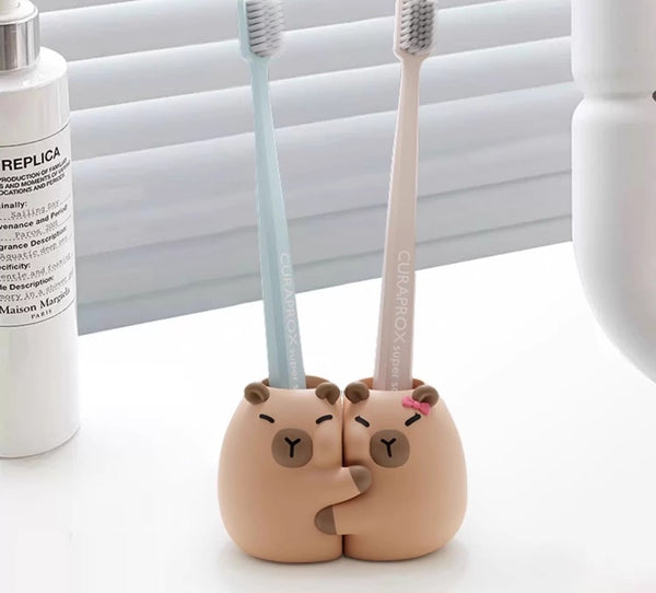 Cute Capybara Toothbrush Holder: Couple’s Bathroom Organizer