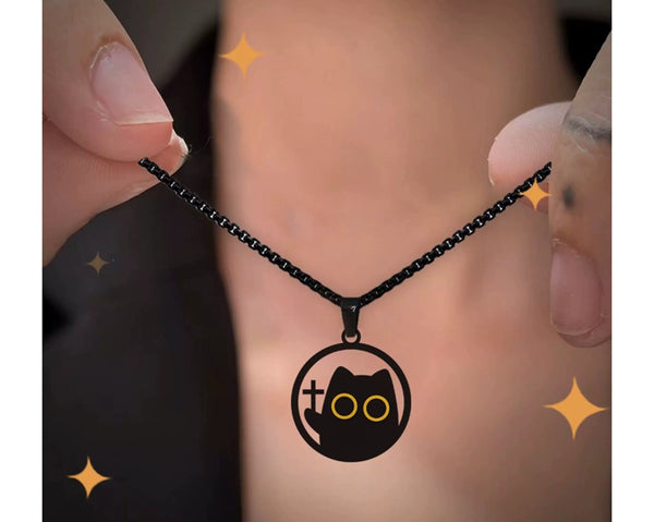 Faith Black Cat Hip Hop Couple Alloy Necklace Pendant