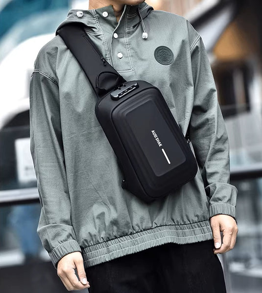 Hard Shell Motorcycle Sling Bag – Large, Waterproof, Code Lock Cool