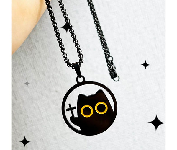 Faith Black Cat Hip Hop Couple Alloy Necklace Pendant
