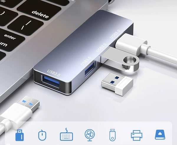 USB 3.0 Multi-Port Hub: Speedy Type-C Car & Desk Converter