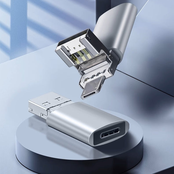 4-in-1 Magic Adapter: USB/Micro/Lightning to Type-C Hub