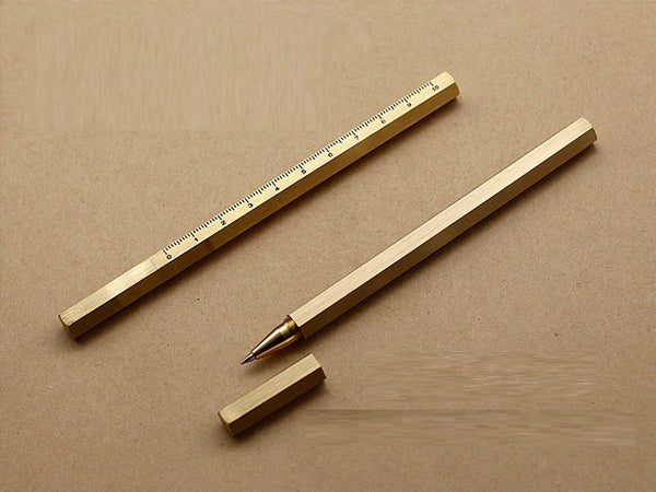 Hexagonal Brass Pen: Full Metal Ruler Writing Gem
