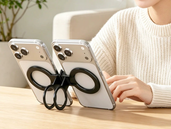 Magnetic Foldable Dual Phone Stand: Portable Magnetic Live Stream Teleprompter