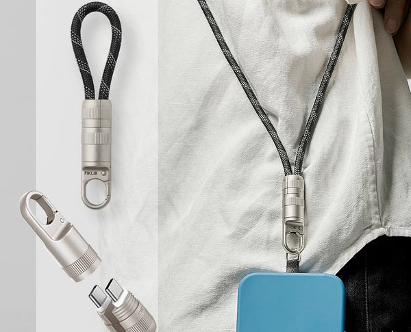 2-in-1 USB-C to USB-C + Lightning Nylon Braided Short PD Fast Charging Lanyard Cable