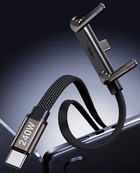 1.5M 240W Type-C Right-Angle Charging Cable with Foldable Phone Stand