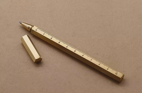 Hexagonal Brass Pen: Full Metal Ruler Writing Gem