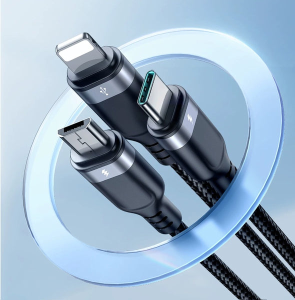 30cm Type-C 1-to-3 Short Charging Cable - Triple Power