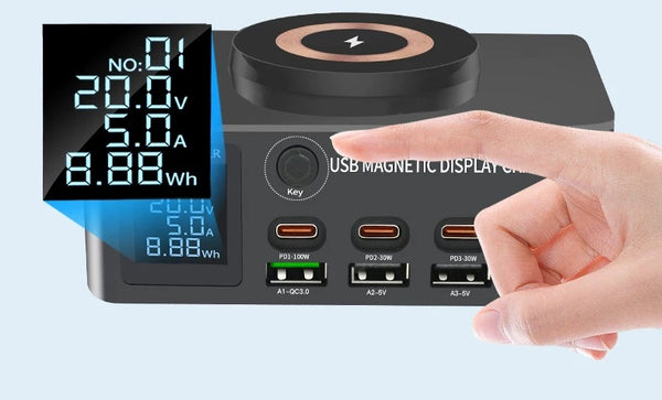 140W GaN Desktop Charging Station: High-Power Multi-Port USB Charger with Smart Display