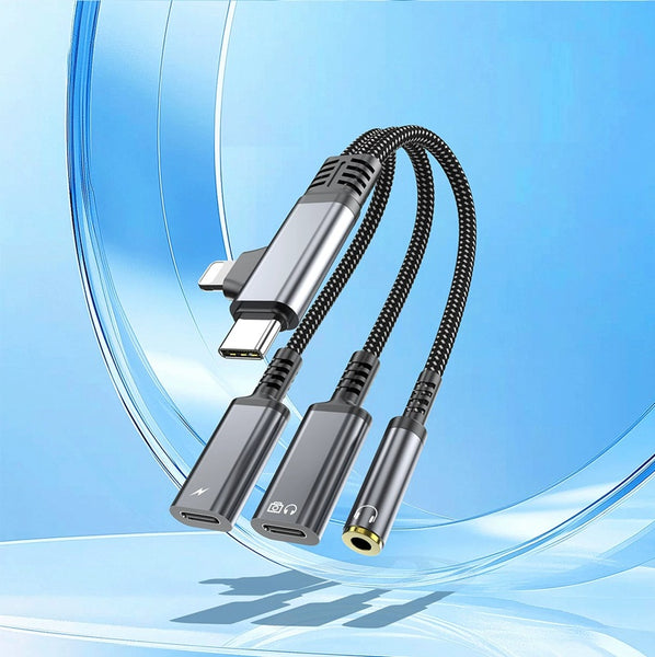 Never Stop the Beat! 3-in-1 Dual Audio & PD Fast Charging Adapter for Type-C & Lightning