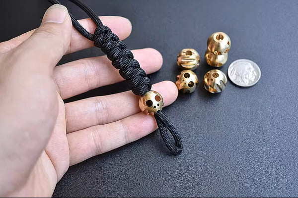 Brass Skull Paracord Ghost Keychain EDC Charm Pendant