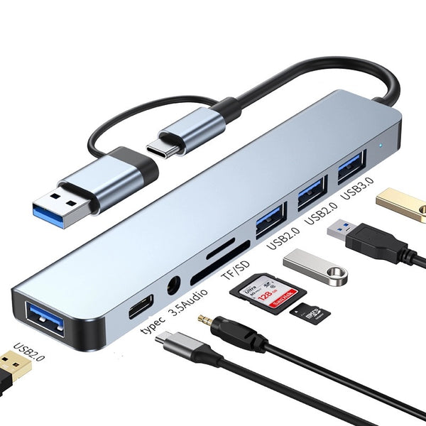 8-in-1 USB3.0 Hub: Multi-Port Audio Dock Delight