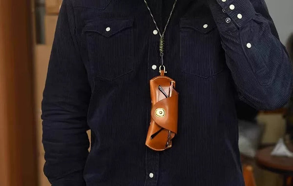 Retro Leather Vibe Case: Crush-Proof Protection & Hook-and-Go Style for Specs & Shades!