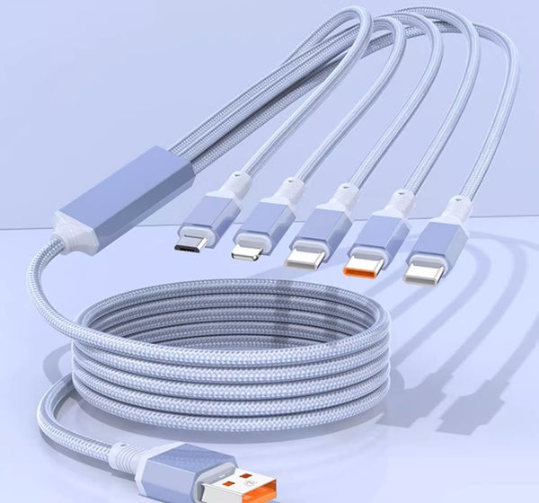 5-in-1 100W Fast-Charge Cable: Smart Chip, Rust-Proof Alloy Plug