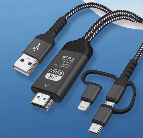 Universal 3-in-1 HDMI Cast Cable: Phone to Monitor/Projector