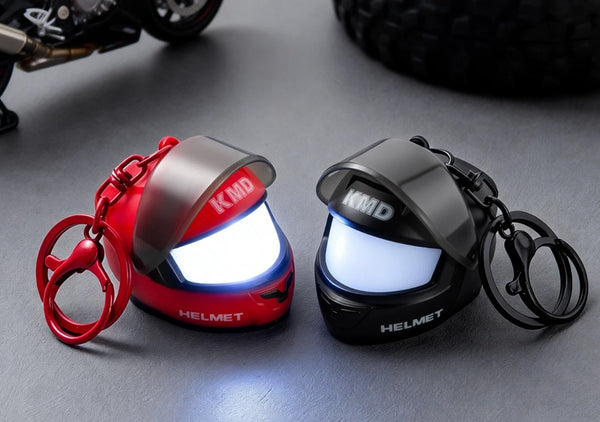 Moto Helmet Keychain Night Light - Trendy Glow Charm