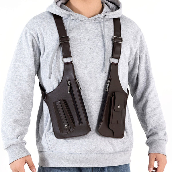 Retro Men's Chest Sling Bag Multi-Functional Outdoor Vest Phone Pouch
