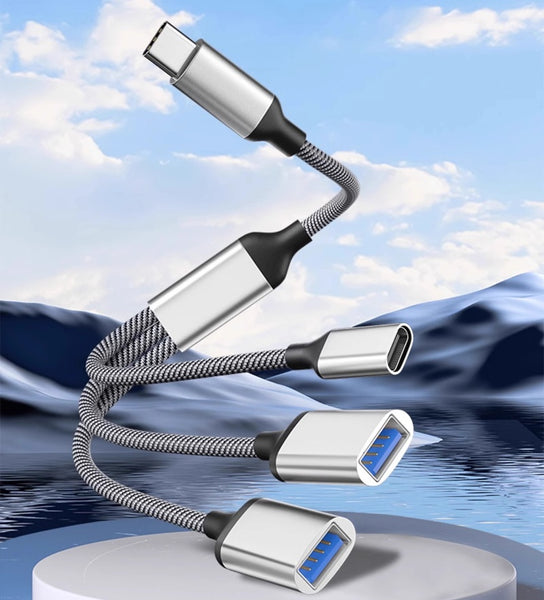 0.25m Type-C OTG Hub: Dual USB + PD Charge Extender