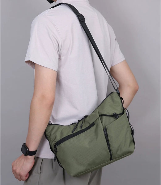 Sleek Men’s Sling Bag: Versatile Travel & Commute Crossbody with Water Bottle & 10” Tablet Pocket