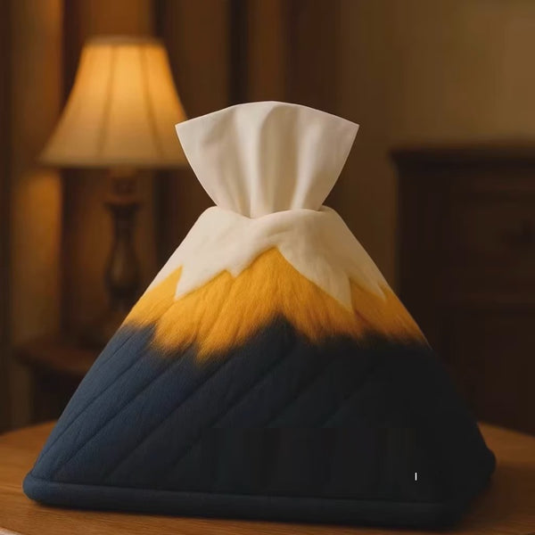 Romantic Golden Snowy Peak Tissue Box – Dreamy Desk Glow