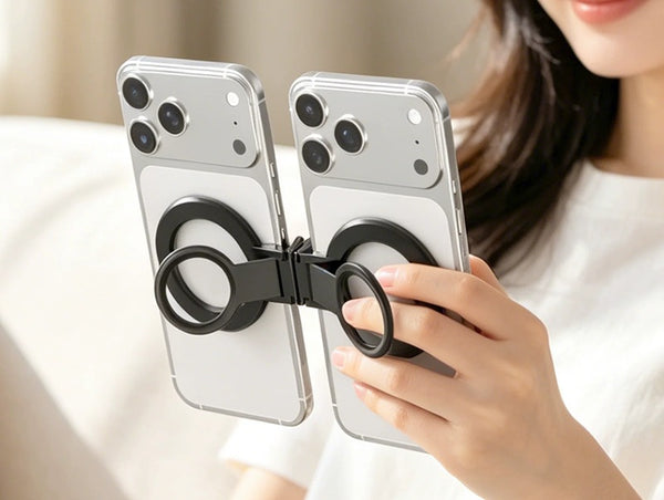 Magnetic Foldable Dual Phone Stand: Portable Magnetic Live Stream Teleprompter