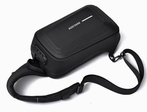 Hard Shell Motorcycle Sling Bag – Large, Waterproof, Code Lock Cool