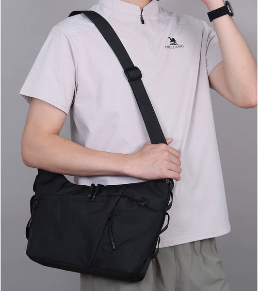 Sleek Men’s Sling Bag: Versatile Travel & Commute Crossbody with Water Bottle & 10” Tablet Pocket