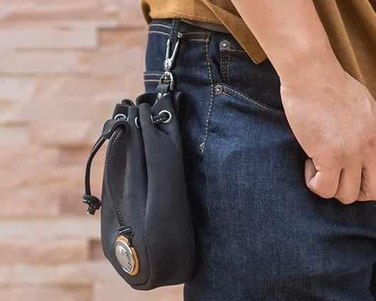 Handcrafted Retro Leather Drawstring Hip Pouch: Vintage Biker Gem