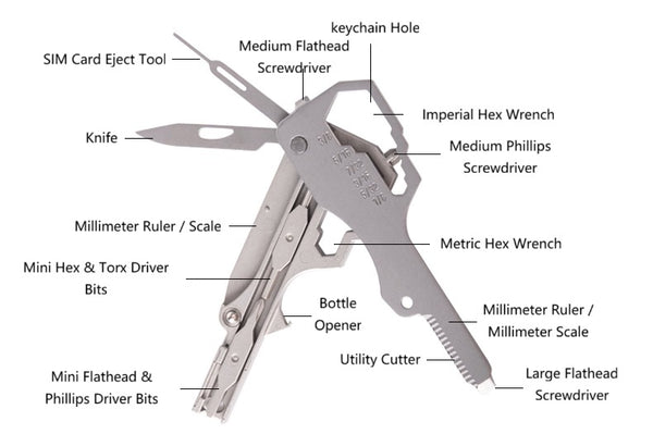 Folding Keychain Multi-Tool: Glasses Fix + SIM + Beer Opener