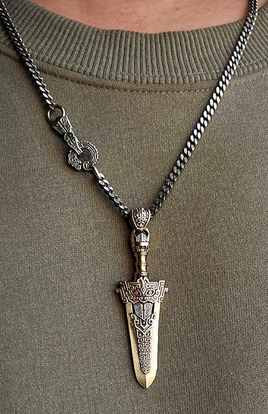 Retro Bronze Sword Pendant: Silver Necklace & Car Key Charm