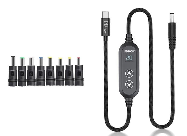 100W PD Decoy Cable: 5-20V Adjustable Type-C to DC, 5A Fast Charge Power Line