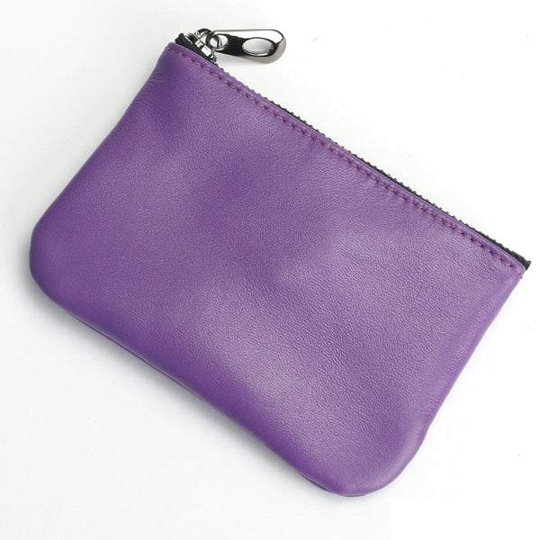 Sleek Soft Lambskin Coin Key Wallet: Mini Leather Zipper