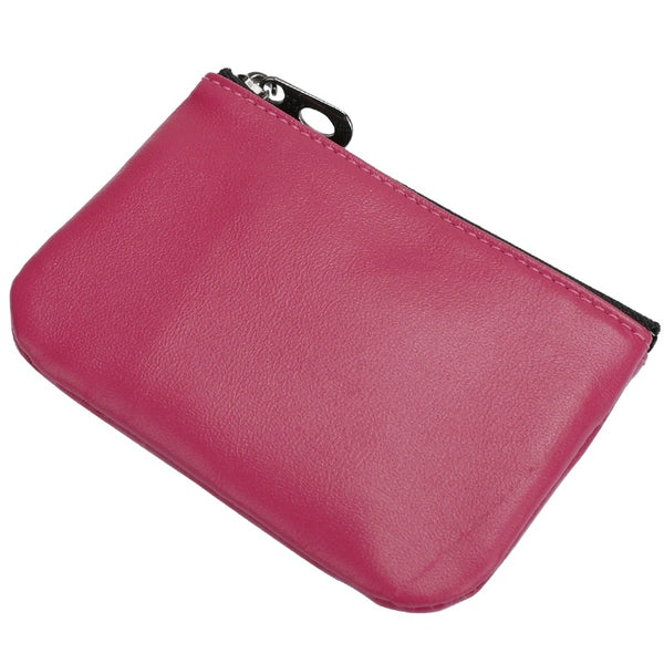 Sleek Soft Lambskin Coin Key Wallet: Mini Leather Zipper