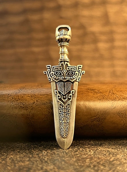 Retro Bronze Sword Pendant: Silver Necklace & Car Key Charm