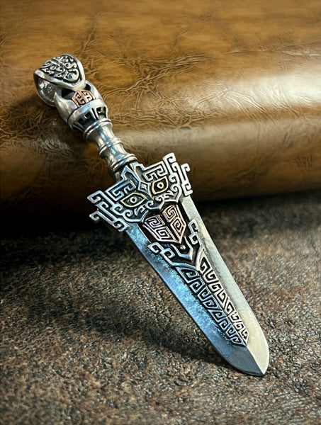 Retro Bronze Sword Pendant: Silver Necklace & Car Key Charm
