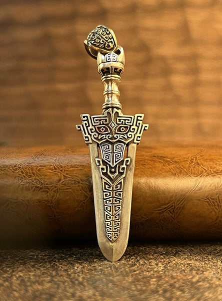 Retro Bronze Sword Pendant: Silver Necklace & Car Key Charm