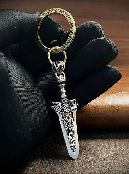 Retro Bronze Sword Pendant: Silver Necklace & Car Key Charm