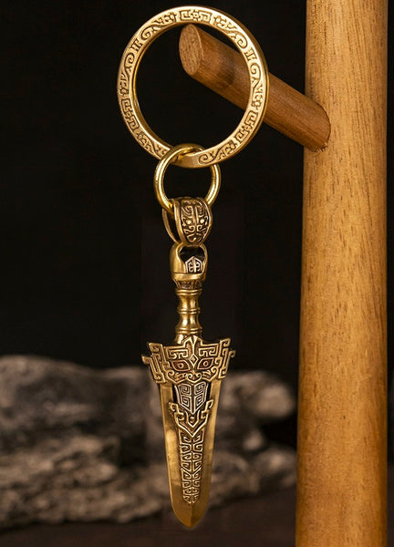 Retro Bronze Sword Pendant: Silver Necklace & Car Key Charm