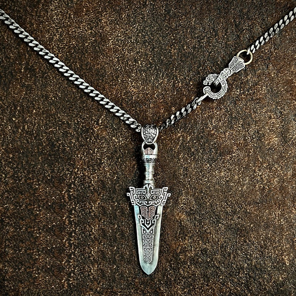 Retro Bronze Sword Pendant: Silver Necklace & Car Key Charm