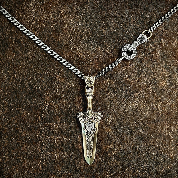 Retro Bronze Sword Pendant: Silver Necklace & Car Key Charm