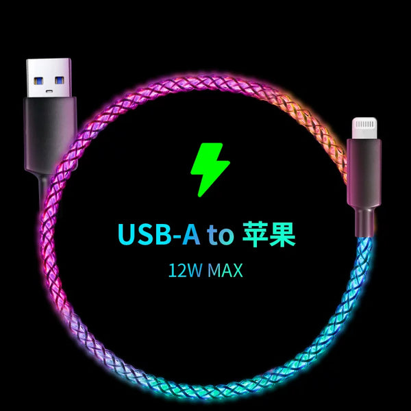 1M RGB Glow 100W Fast Charge LED Breathing Light Gradient Car Cable
