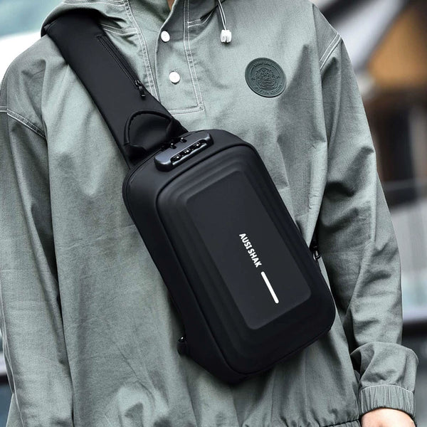 Hard Shell Motorcycle Sling Bag – Large, Waterproof, Code Lock Cool