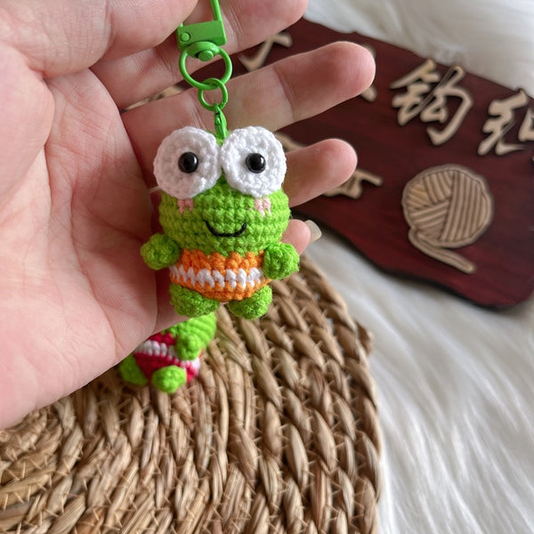 Hand-Crocheted Big-Eyed Frog Keychain Charm