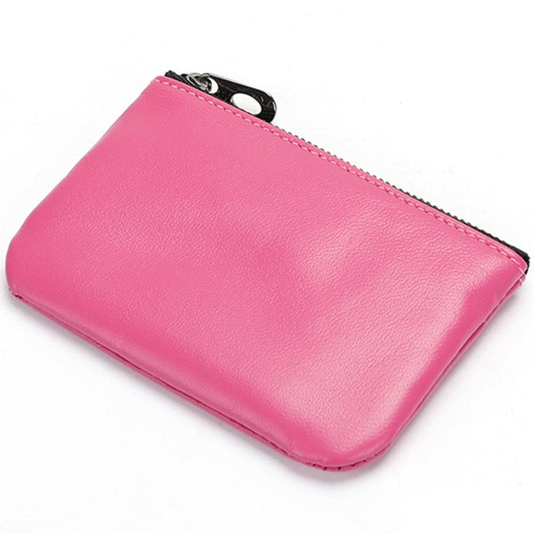 Sleek Soft Lambskin Coin Key Wallet: Mini Leather Zipper